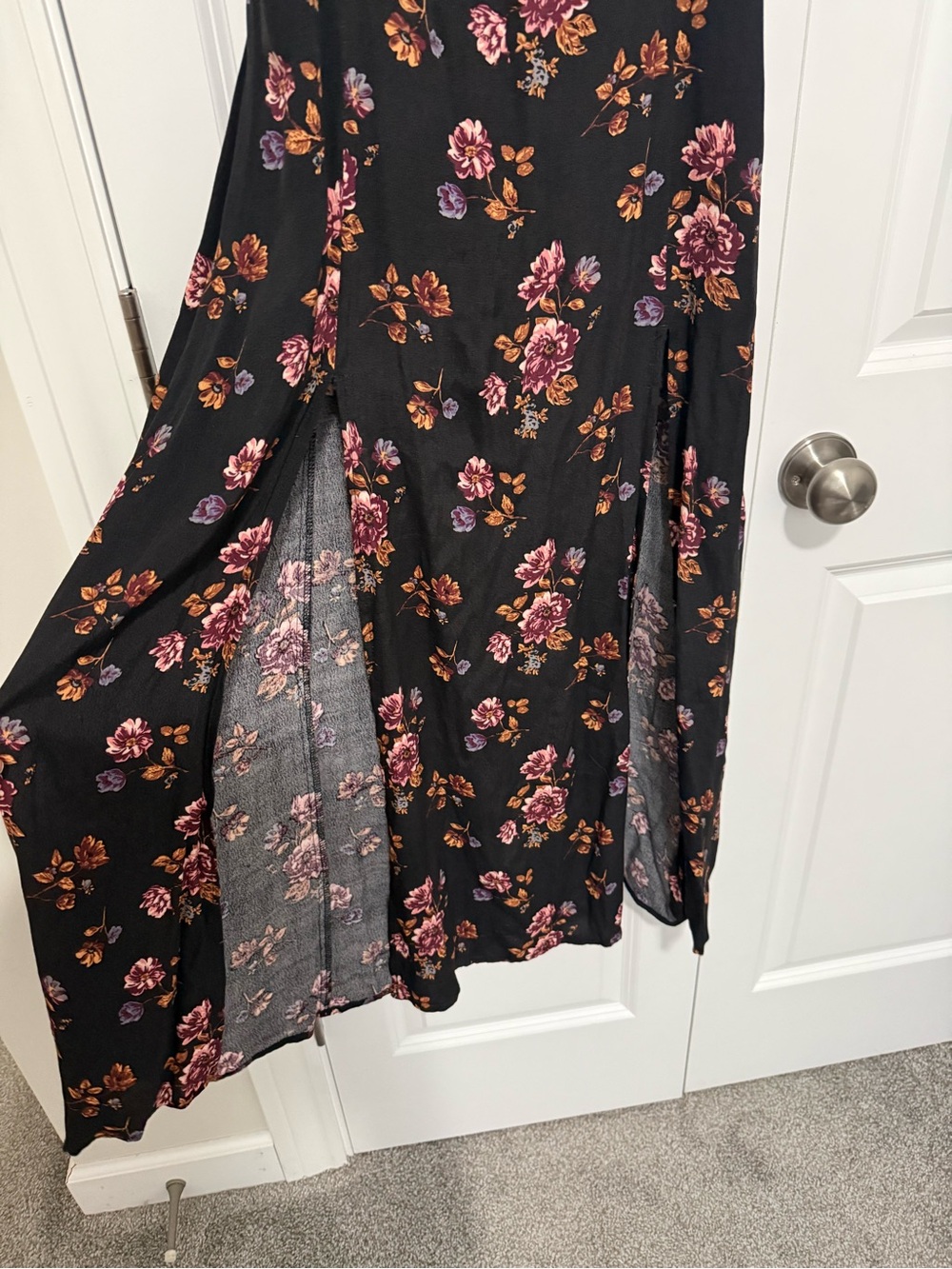 Forever 21 Black Floral Maxi Dress with Pink and Purple Roses - Picture 2 of 4